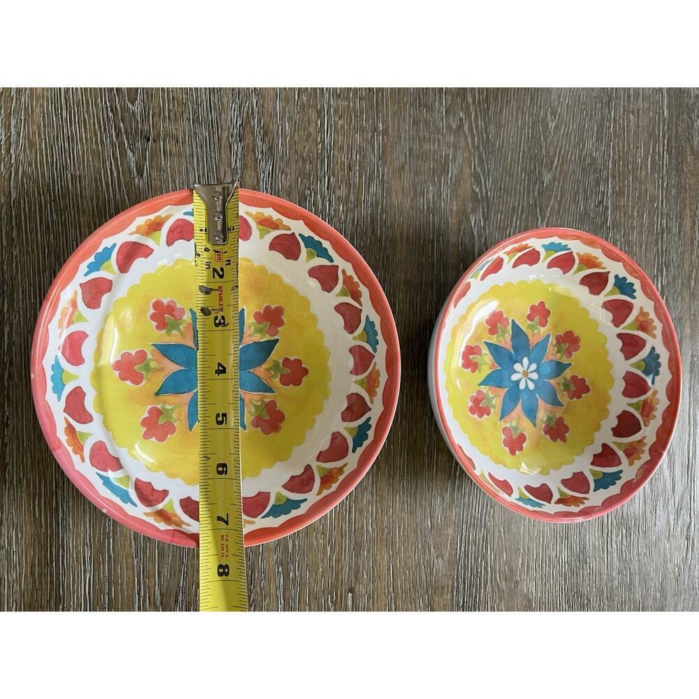 Tommy Bahama Coral Yellow Floral Medallion MELAMINE Salad Bowls Set Of 2 10” - Picture 2 of 3